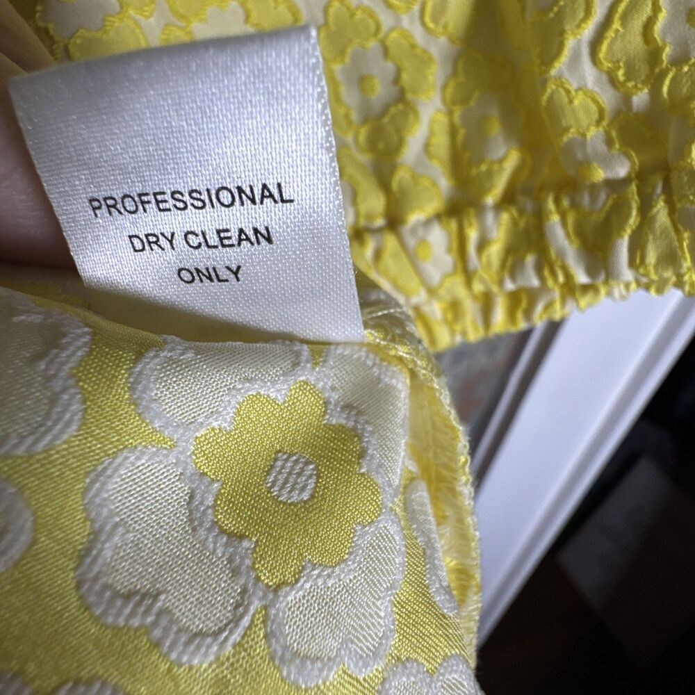 Jade Melody Tam Yellow Blouse L With Silk Bow Tie At Back Short Sleeve Brocade - Picture 5 of 9